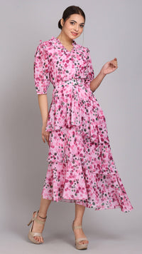 Thumbnail for Magenta Floral 3 Layer Up-Down Maxi Dress