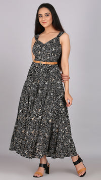 Thumbnail for Black Floral Printed Maxi Dress