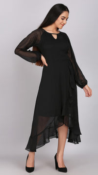 Thumbnail for Dobby Wrap black asymmetric Dress