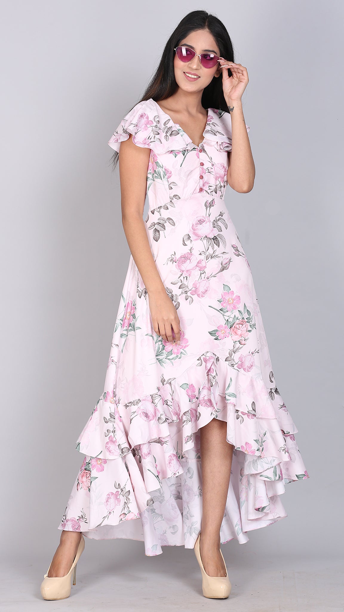 Asymmetric Blush Pink Dress With Bottom Frill