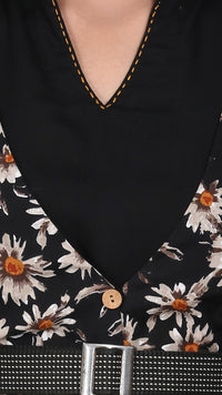 Thumbnail for Black Floral printed Jacket 2 Pcs set