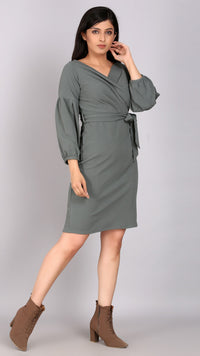 Thumbnail for Olive Green Wrap Bodycon Dress
