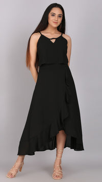 Thumbnail for Solid Wrap Bottom Frill Dress