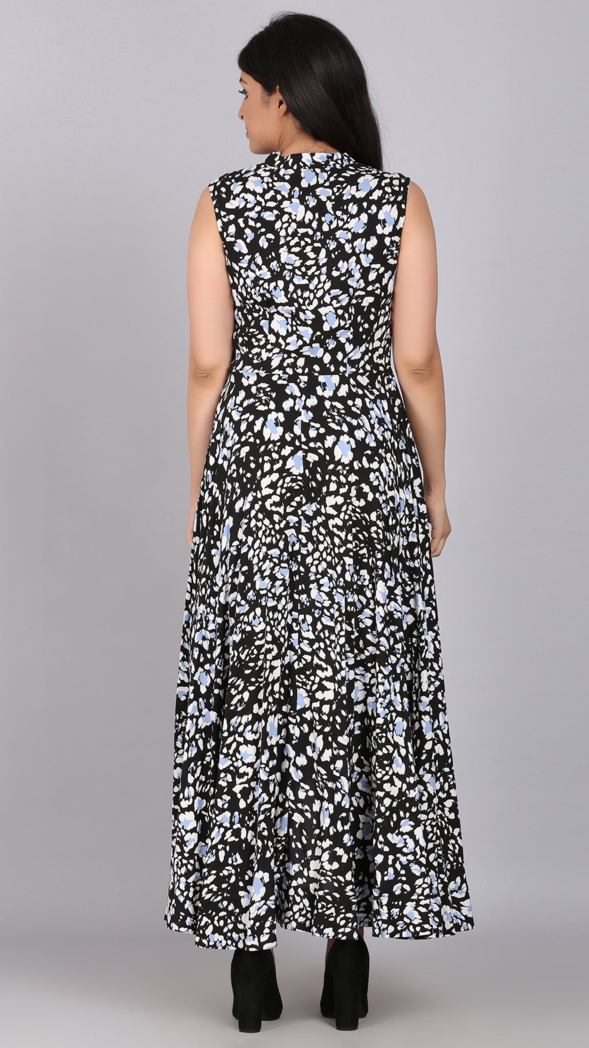 Black Fit & Flared Up Down Printed Dress