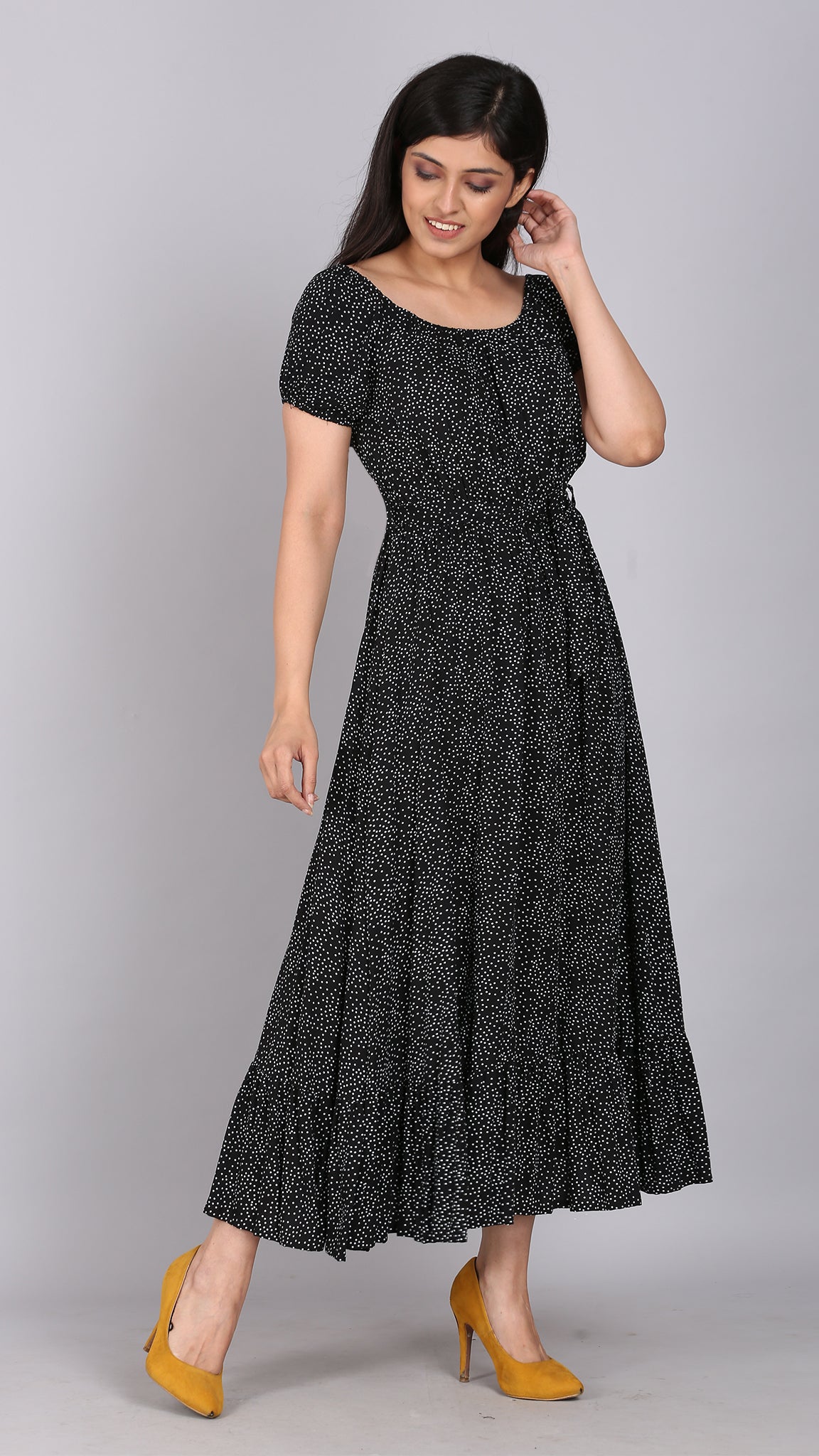 Black Micro Polka Dots Dress