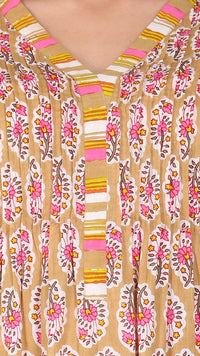 Thumbnail for Peach Floral Print A-Line Kurta Set