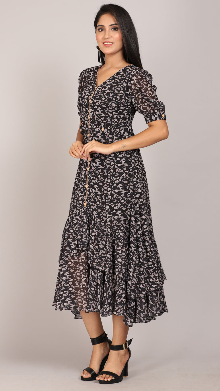 Black play ruffle hem dress - ALOFI - Women Designer Dresses