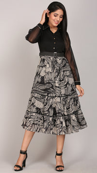 Thumbnail for Black printed shirt dress with tiered dress