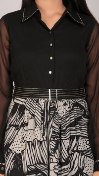 Thumbnail for Black printed shirt dress with tiered dress