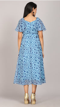 Thumbnail for Blue printed flared sleeves maxi dress