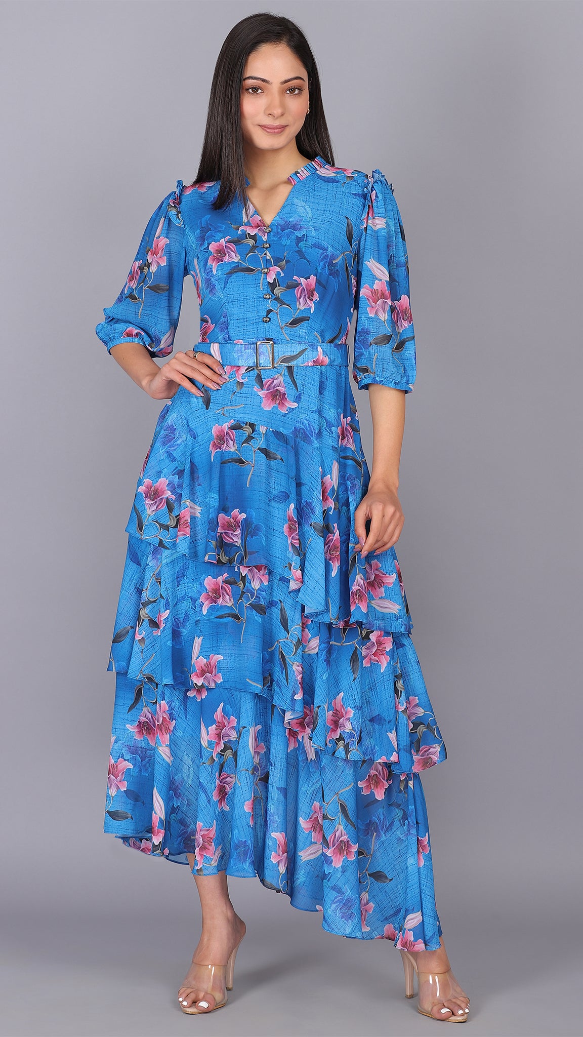 Floral love all around blue maxi dress