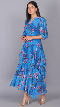 Thumbnail for Floral love all around blue maxi dress