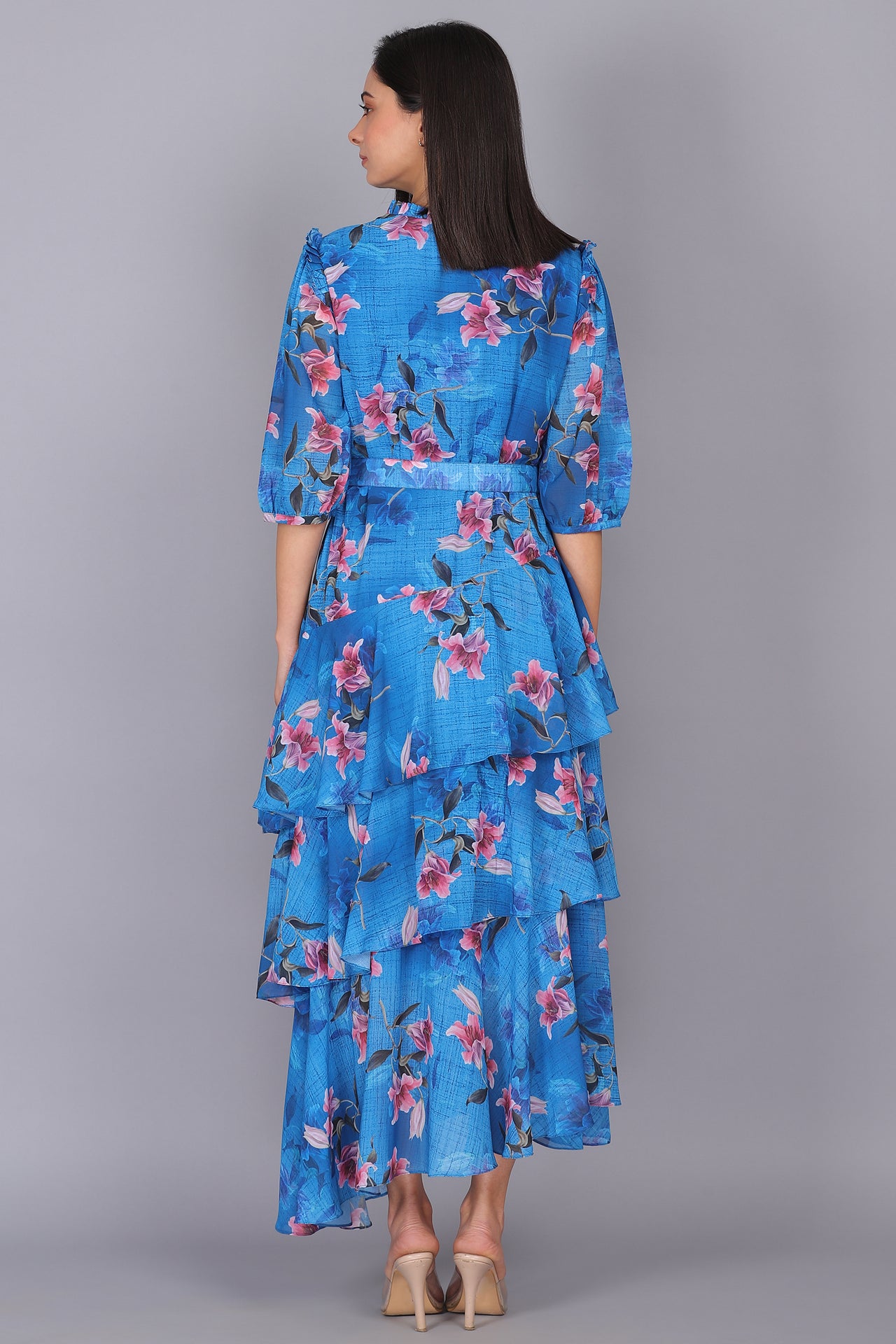 Floral love all around blue maxi dress