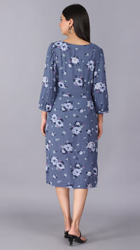 Thumbnail for Floral print cornflower blue dress