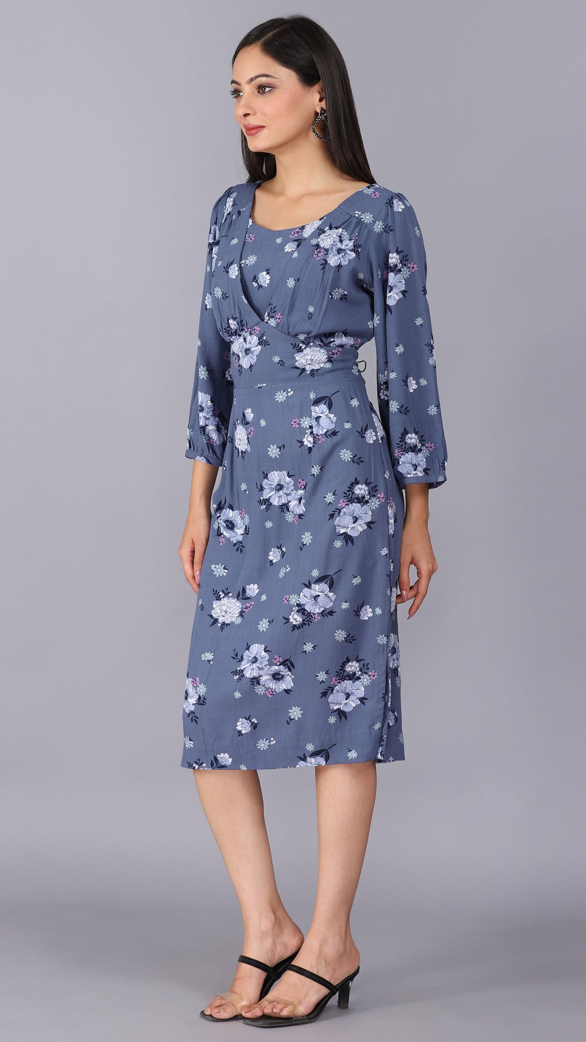 Floral print cornflower blue dress
