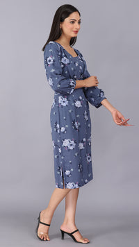 Thumbnail for Floral print cornflower blue dress