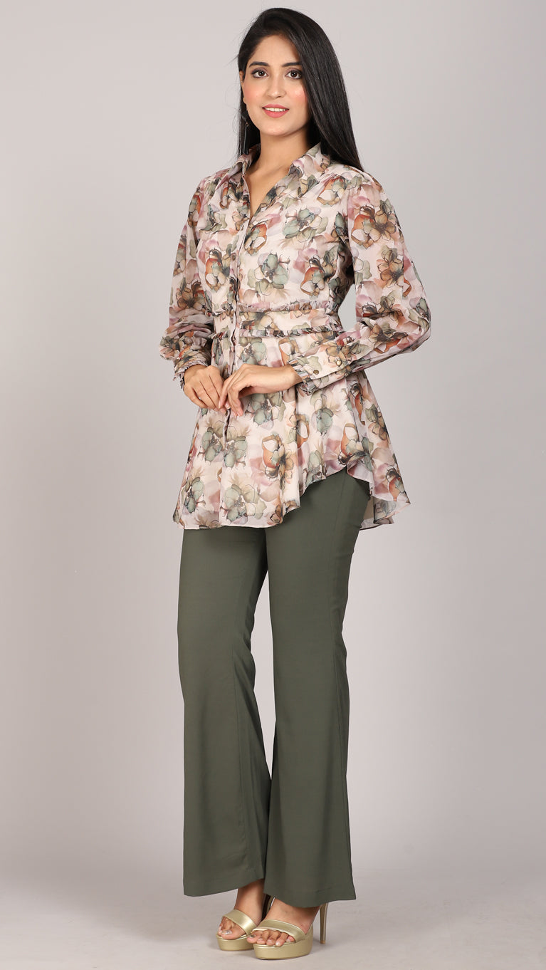 Floral printed shirt with bell bottom co-ord set