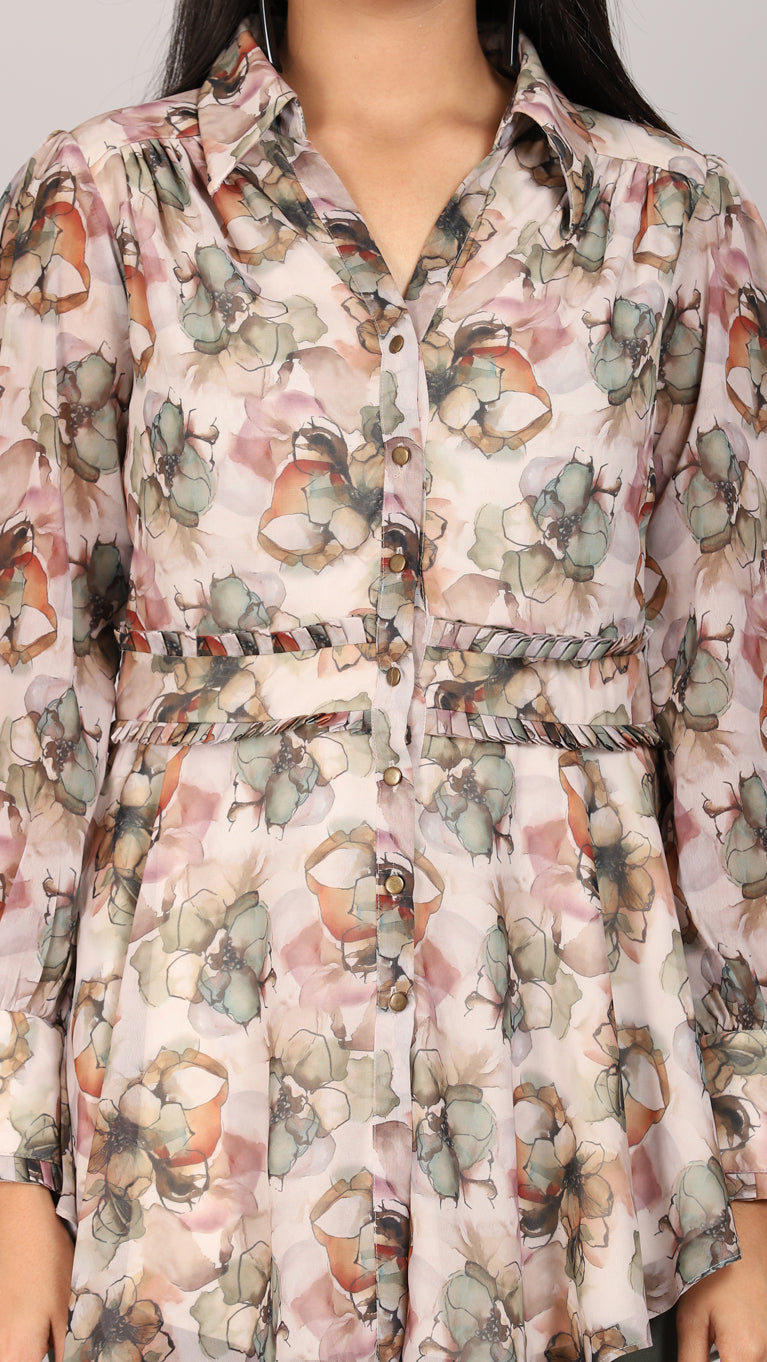 Floral printed shirt with bell bottom co-ord set