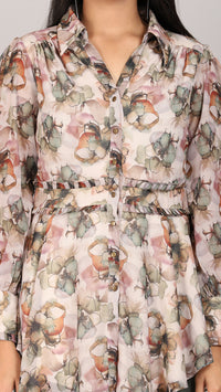 Thumbnail for Floral printed shirt with bell bottom co-ord set
