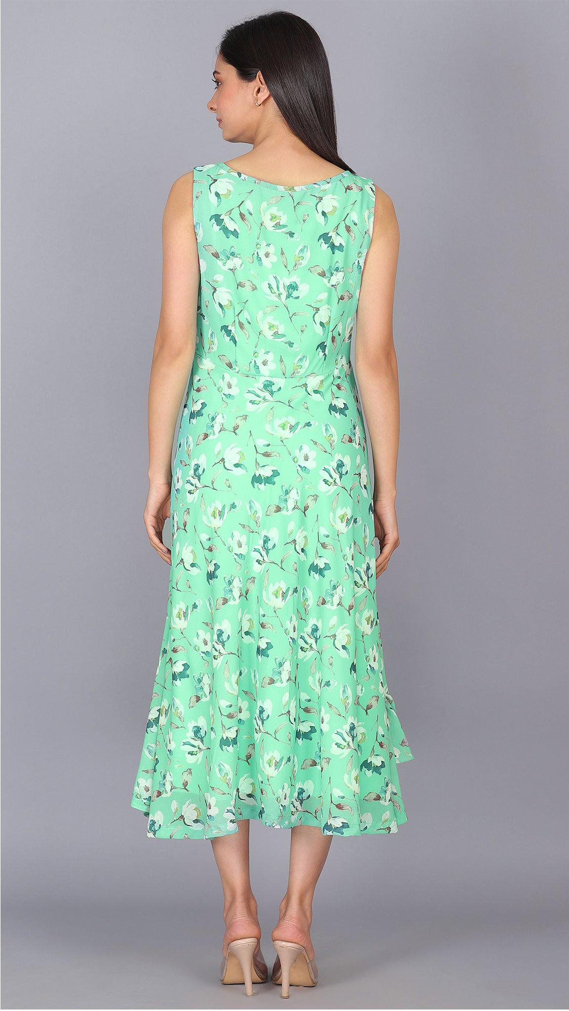 Aqua green side ruffle front detail maxi Dress