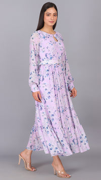 Thumbnail for Lilac Puff Sleeves Maxi Dress