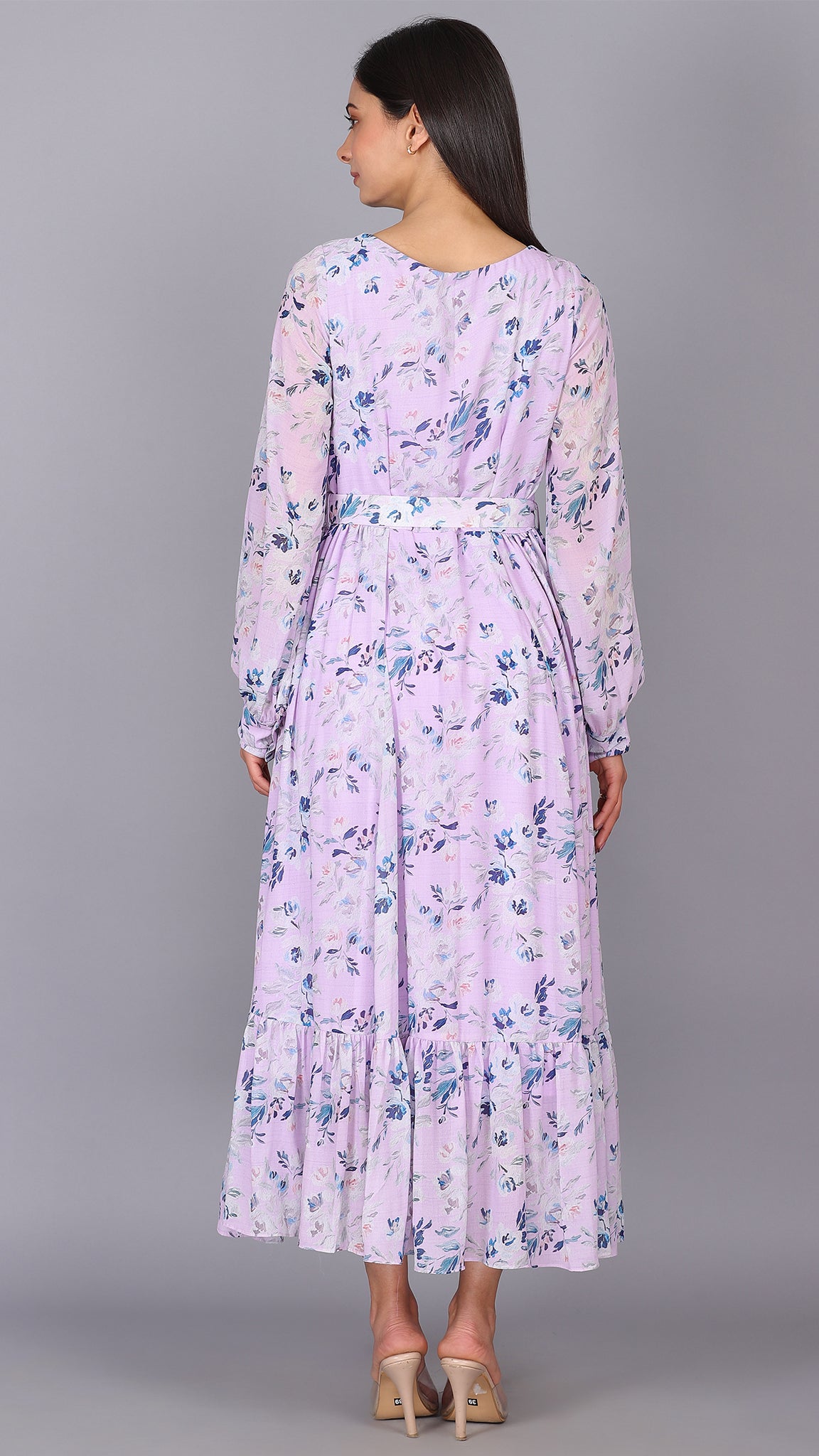 Lilac Puff Sleeves Maxi Dress