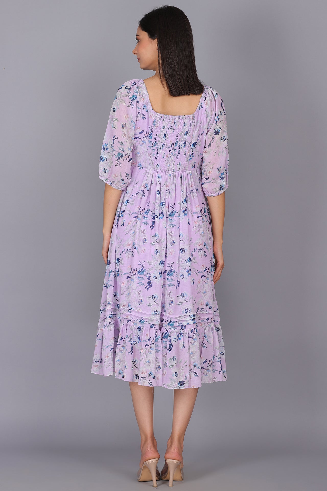 Buy MADAME Lavender Solid Collar Neck Polyester Women's Dress | Shoppers  Stop