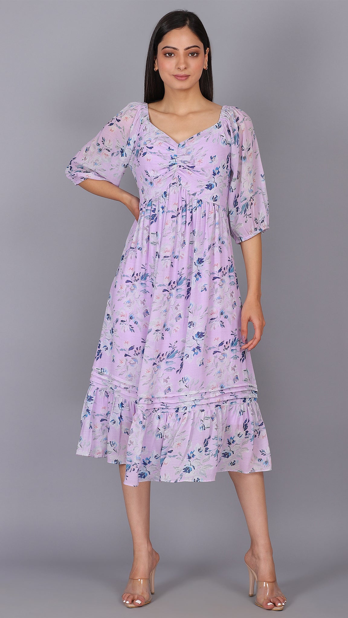 Front Detailed Lilac Midi Dress For Women