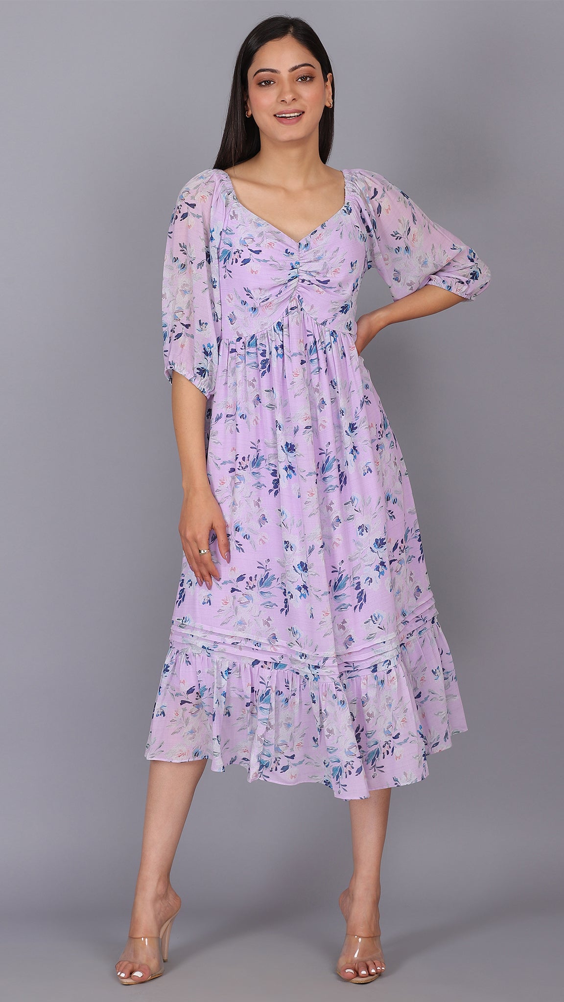 Front Detailed Lilac Midi Dress For Women