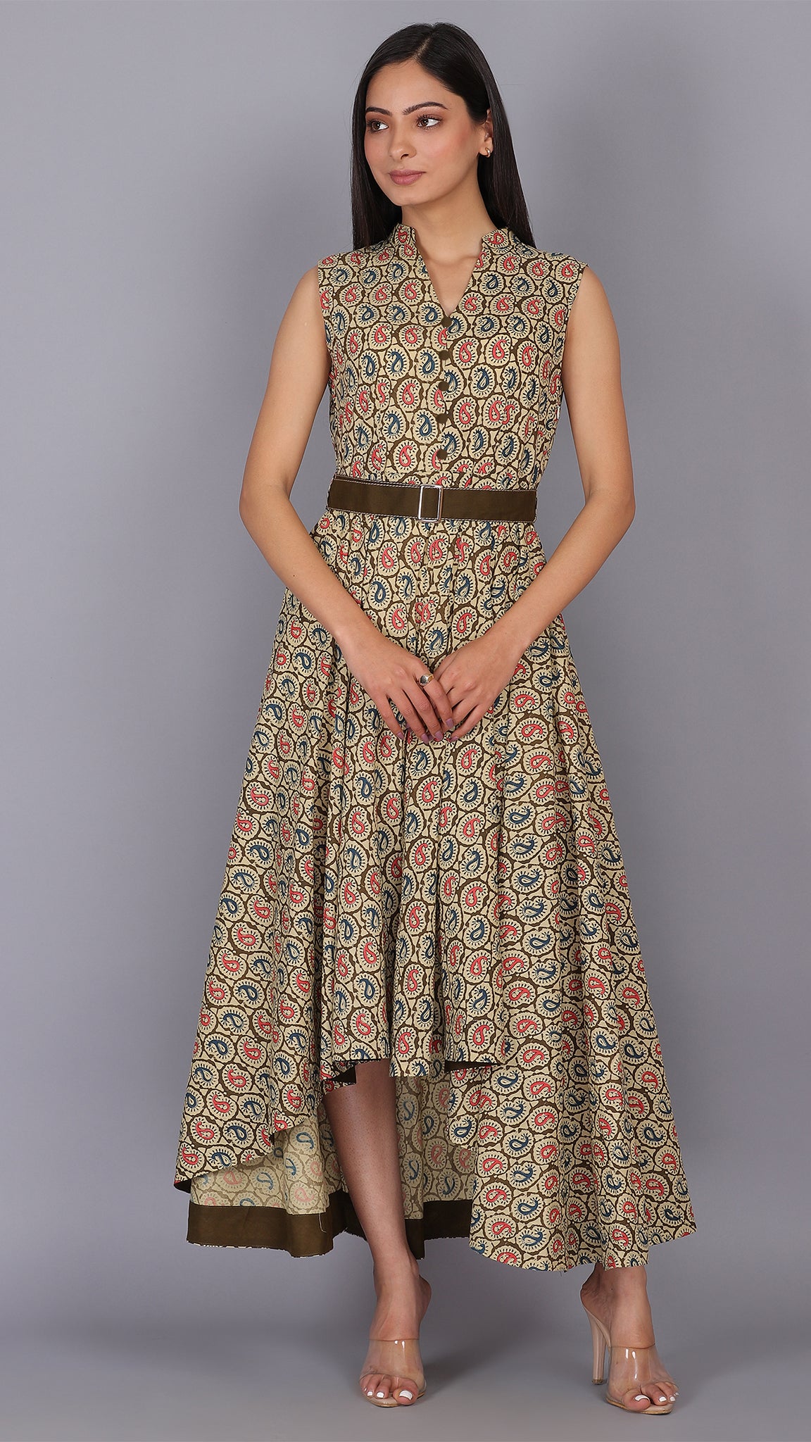 Paisley Printed Up-Down Flared Maxi Dress