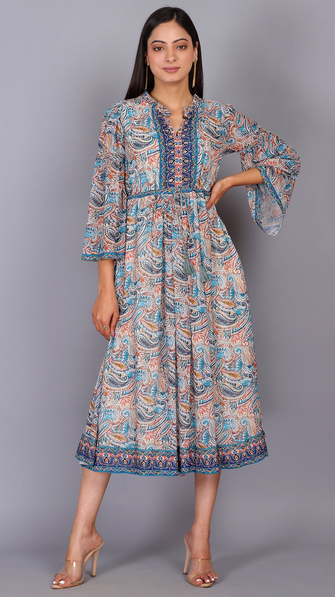 long sleeve paisley dress