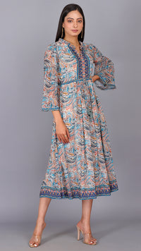 Thumbnail for Paisley Printed Circular Flounce Sleeve Maxi Dress