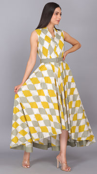 Thumbnail for Geometric Print Up Down Bottom Maxi Dress