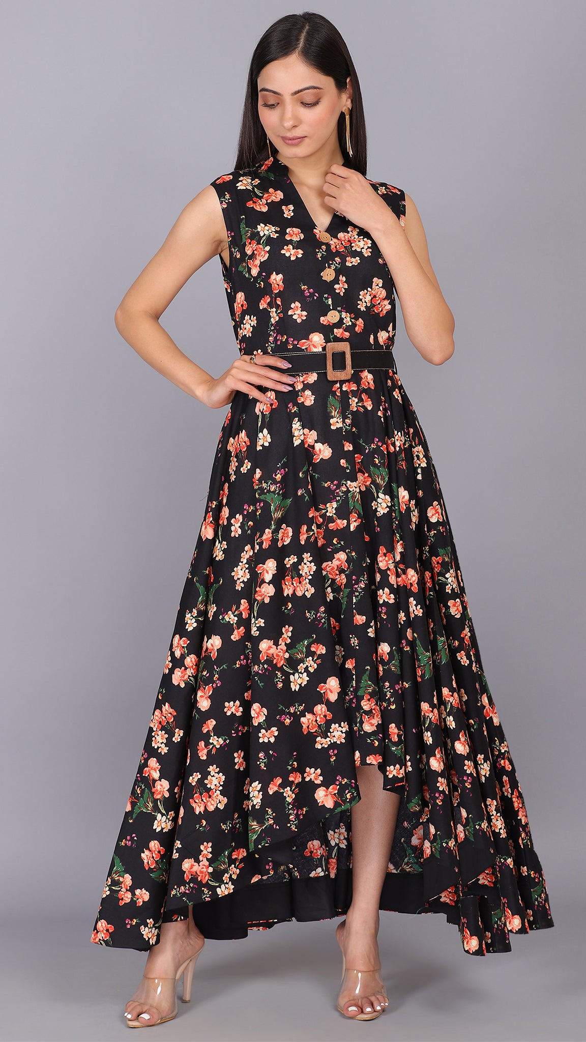 Buy BLACK TROPICAL PRINT MAXI DRESS for Women Online in India