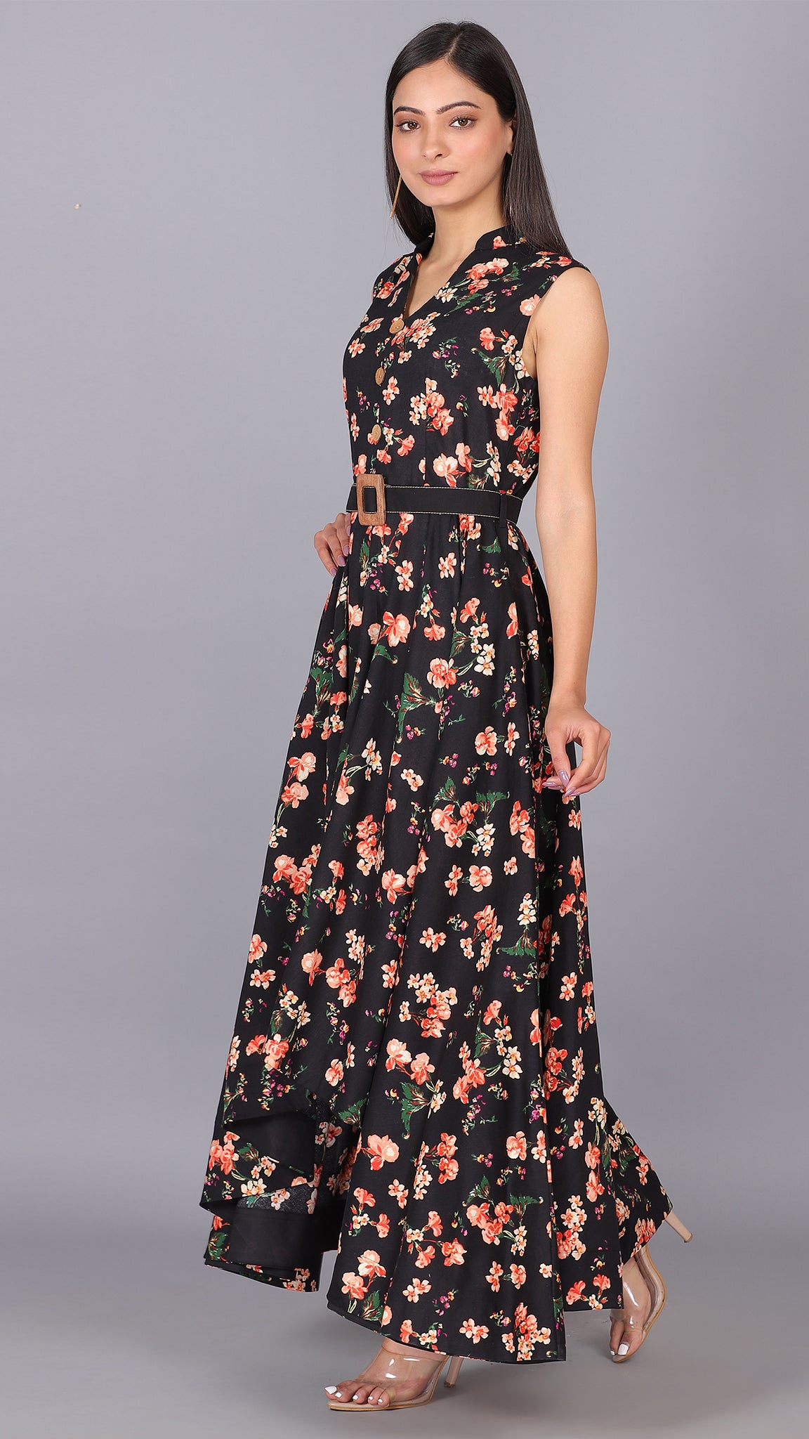 Fit & flare Floral printed maxi dress