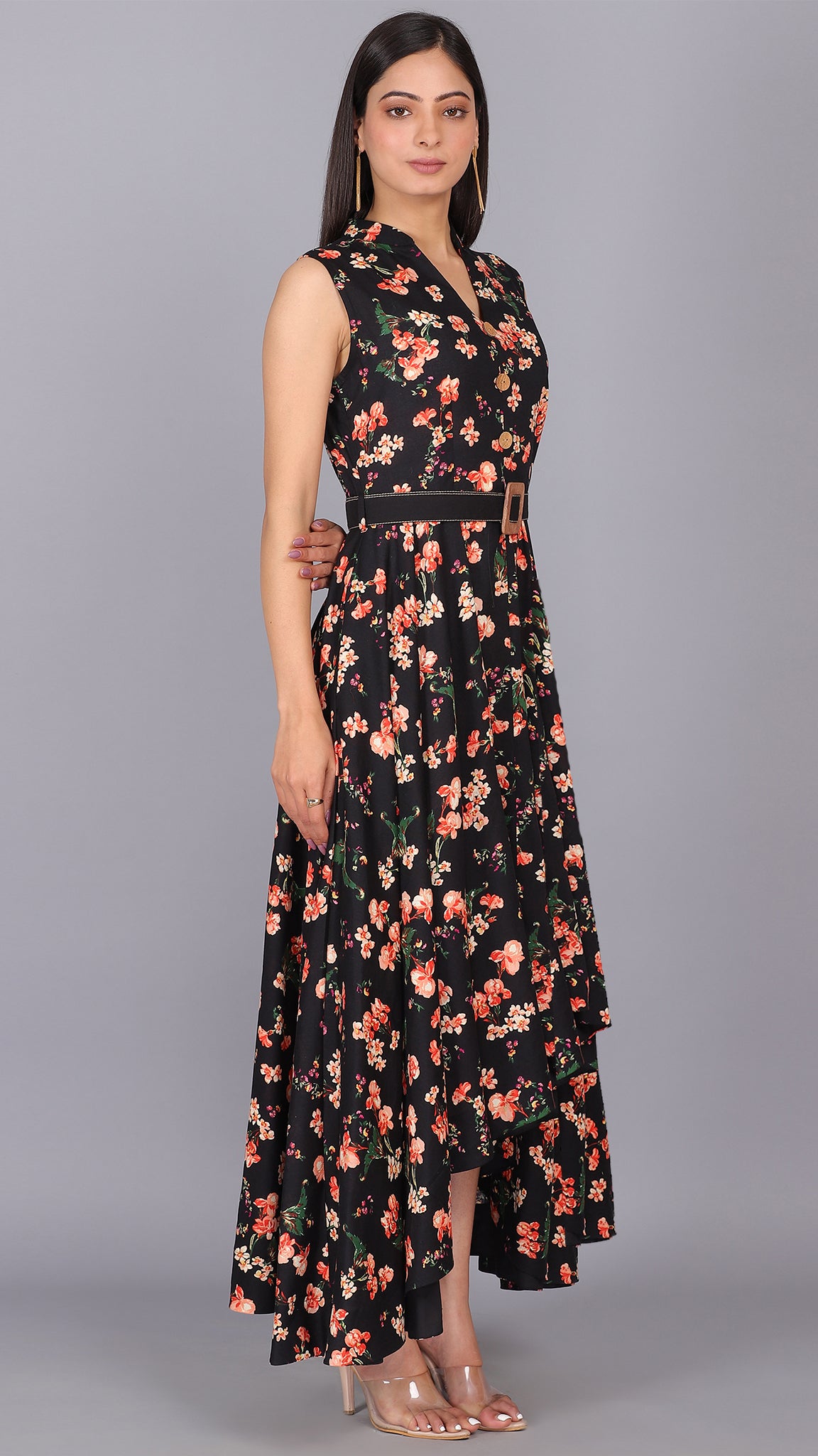 Fit & flare Floral printed maxi dress