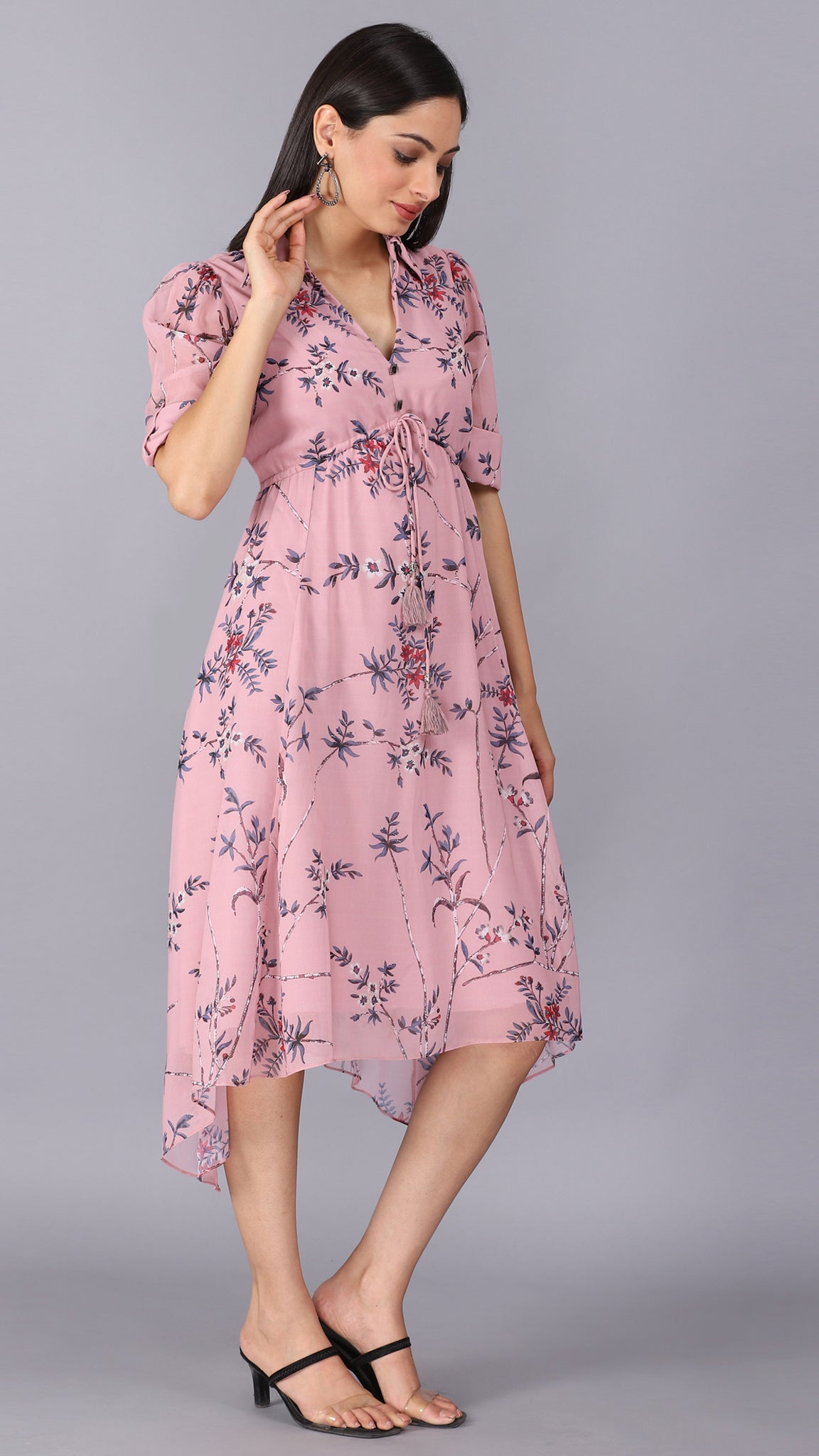 Mauve collared printed maxi dress