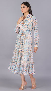 Thumbnail for Multi printed classic shirt tiered dress