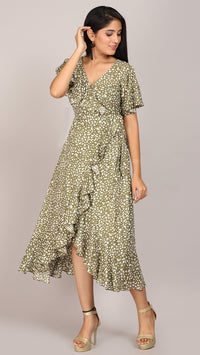 Thumbnail for Olive green wrap maxi dress