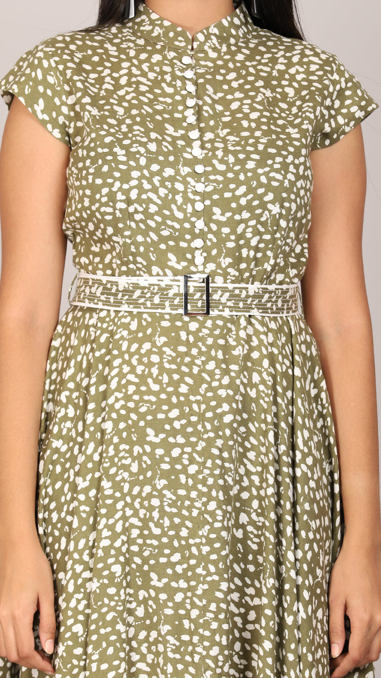 Olive shirt dress with embroidery belt