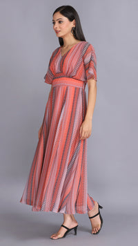 Thumbnail for Pastel orange kimono sleeve dress
