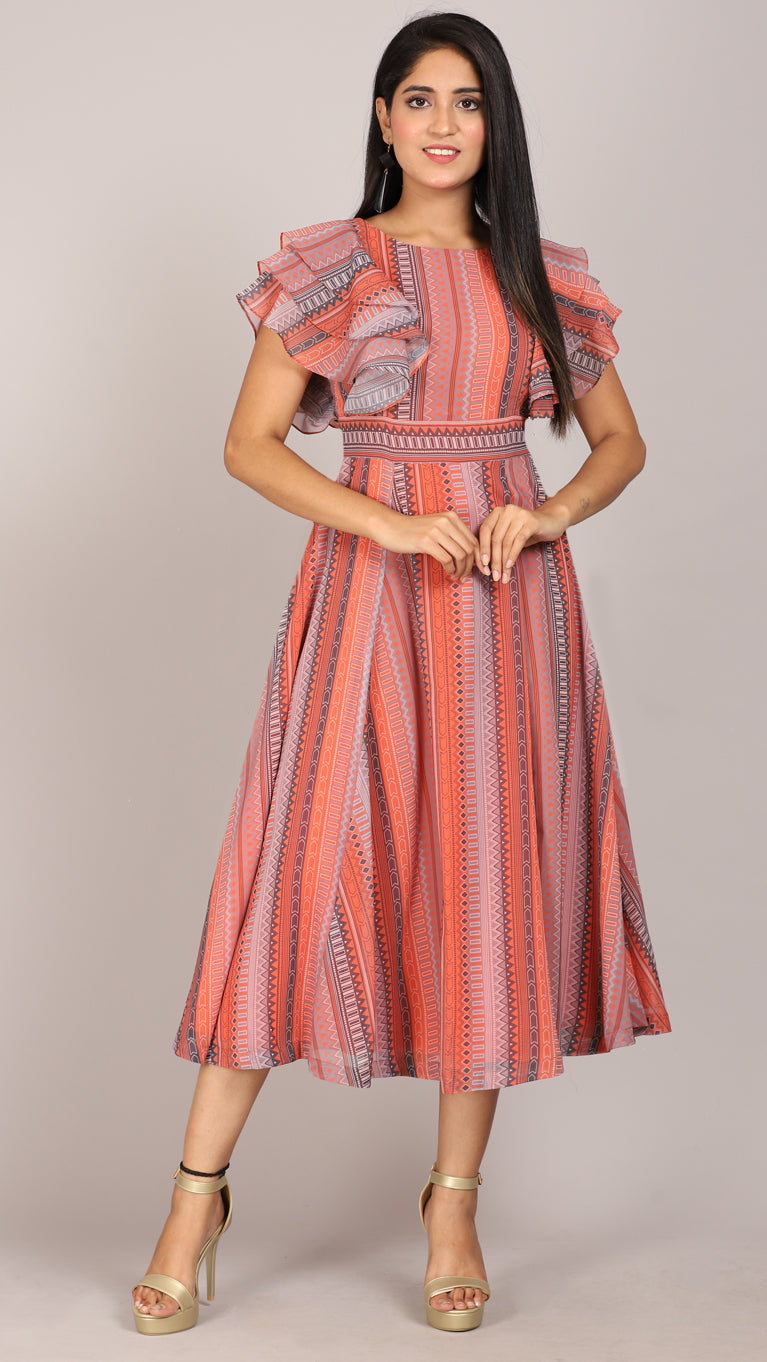 layered sleeves printed maxi dress