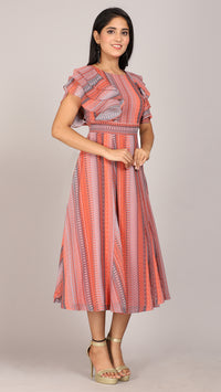 Thumbnail for layered sleeves printed maxi dress
