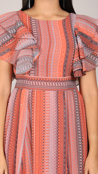Thumbnail for layered sleeves printed maxi dress